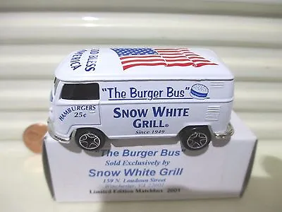 Matchbox Limited Edition 2001 SNOW WHITE GRILL THE BURGER BUS VW Volkswagen Van • $29.99