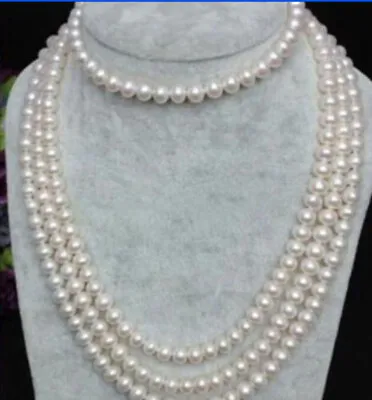 Long 80'' Natural Beautiful 6-7mm White Cultured Pearl Beads Necklace AAA • $49.99