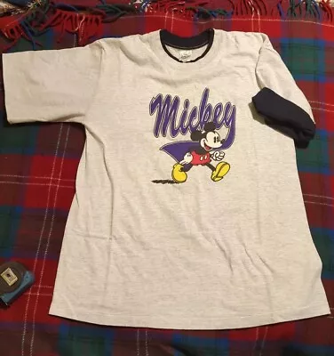 Mickey Mouse T Shirt Vintage 90s Disney Store Roll Sleeve Made In USA Size XL • $14.88