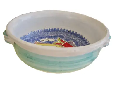 Italian Art Pottery Pasta Bowl W Handles By Nino Parrucca Colorful Fisherman 11  • $144.35