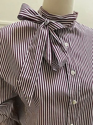$99 • Buy Scanlan Theodore Burgundy And White Stripe Tie Shirt Size 10