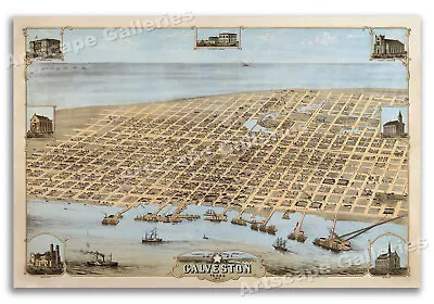 Galveston Texas 1871 Historic Panoramic Town Map - 16x24 • $12.95