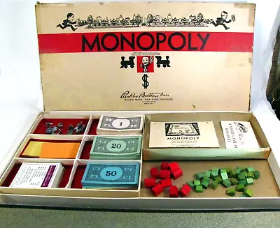 Vintage 1946 White Box #9 Version Of Monopoly Wooden Houses Hotels Complete NICE • $39.95