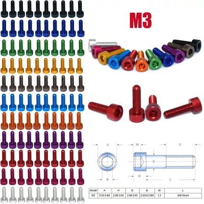 10/20/50PC M3 6/8/10mm Aluminum Alloy Cup Head Hexagon Socket Screw Anodic Bolts • $9.06