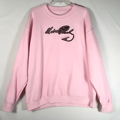 Vintage 80's Womens Large  ELVIS PRESLEY Logo Pink Pullover Sweatshirt Read • $24.98