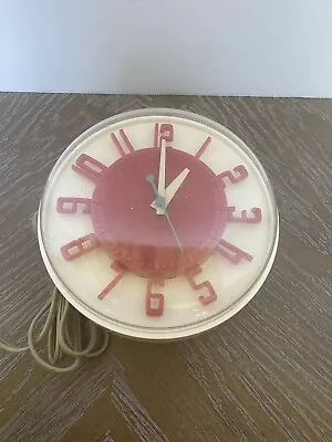 Vtg General Electric Red/White Telechron Model No. 2H104  Wall Clock PARTS ONLY • $35