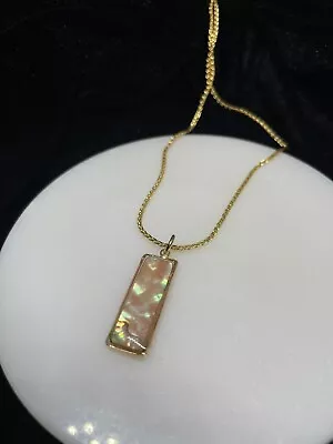 Mother Of Pearl Natural Abalone Shell Pendant 18K Gold Plated Chain Necklace • $14.99