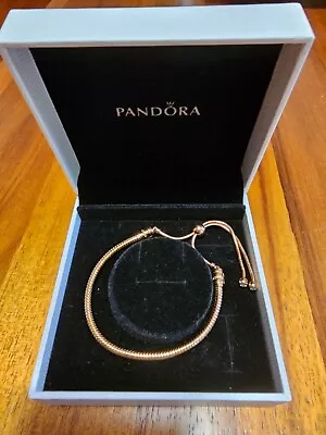 $140 • Buy Pandora Rose Gold Snake Chain Slider Moments Bracelet (Size Adjustable)