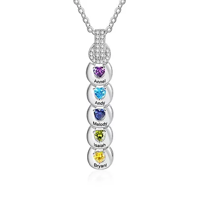 Personalized Birthstone Engraved Name Necklace Stone Silver Mothers Day Jewelry • $25