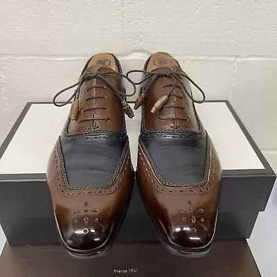 Mezlan Wingtip Oxford Dress Shoes Brown / Blue Spain Leather MEN'S Size 10.5 • $129