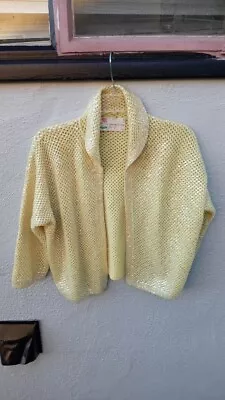 Vintage Beaded Sequin Sweater Lite Yellow Acrylic Size M/L Rounded Collar • $29