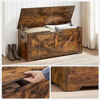 Vintage Wooden Storage Box With Lid Large Blanket Toys Shoes Chest Trunk Rustic • £108.87