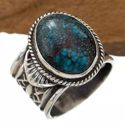 SUNSHINE REEVES Turquoise Ring NATURAL EGYPTIAN SPIDERWEB Sterling Silver 7.5 • £257.33