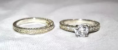 Vintage 925 Sterling Silver Bridal Rings Set Size 7 K2073 • $79