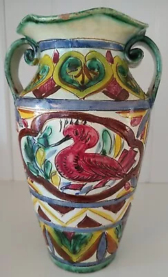 Vintage Hand Painted Italian Majolica Figural Pottery Double Handle Vase Duck • $75