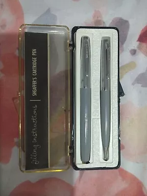 Sheaffer Cartridge Chrome & Grey Stainless Steel Fine Nib Fountain Pen & Pencil • $20
