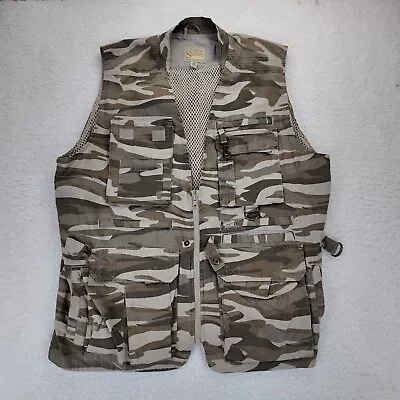 Cabelas Safari Vest Mens XL Camouflage Jacket Multi Pockets Outdoor Hunting • $29.95