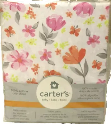 Carter's Floral Fitted Crib Sheet Garden Flowers Pink Orange Yellow Free Ship • $12.95