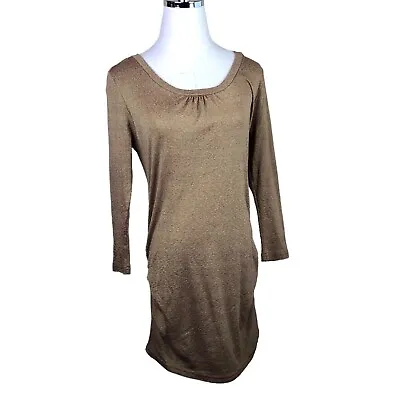 Michael Stars Maternity Bodycon Dress Small Gold Bronze Metallic Stretch Ruched • $26.84