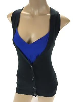 NEW Miley CyrusBlack Button Down Tank Top W Sweater Vest  Womens Extra Small XS  • $13.42