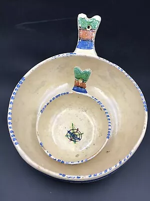 Vintage 2pc Tlaquepaque Mexico Pottery Nesting Bowls With Handles • $29.95