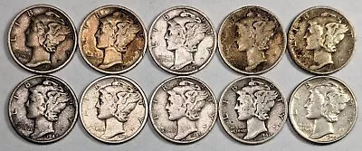 Mercury Silver Dimes 10 Mixed Date • $5.50