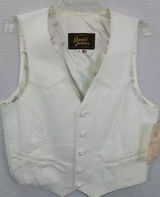 Vintage David James Mens White Leather Button Up Vest NWT Size 42 USA Made • $59.99