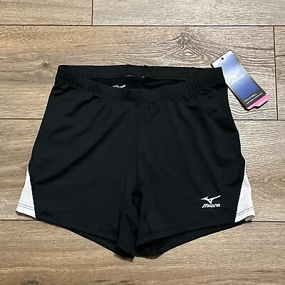 Women's Mizuno Volleyball Shorts SZ Medium Black White Mesh Panel Lightweight • $19.99