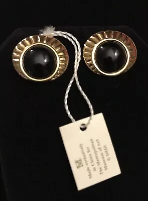 MMA Vintage Gold Tone Black Dome Cabochon Earrings Museum Reproduction NOS W/Tag • $19.99