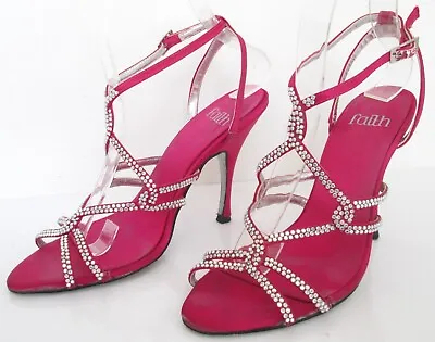 £9.99 • Buy Faith Size 5 Womens Pink Sparkly Open Toe Strappy Ankle Strap Sandals Heel Shoes