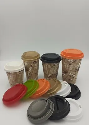 PAPER CUPS PRINTED TABLEWARE 8/12oz Coffee Party Disposable LIDS Cold Hot Drinks • £7.25