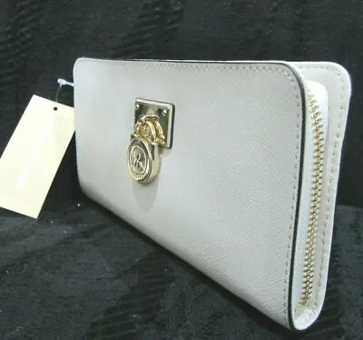 Michael Kors New Large Zip Around Hamilton Traveler Wallet Ecru Ivory Leather • $65.99