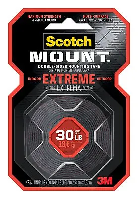 £9.73 • Buy 3M Scotch-Mount Double Sided 1 In. W X 60 In. L Mounting Tape Black 414H