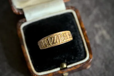 ANTIQUE ENGLISH 9K ROSE GOLD MIZPAH BAND RING C1918 • $465