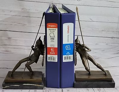 Pair Two Japanese Warrior With Shield Bronze Sculpture Bookends Book Ends Statue • £226.01