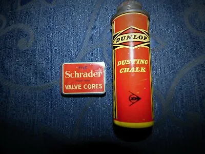 2 X Vintage Tins Dunlop Dusting Chalk & Five Schrader Valve Cores (inc 5 Valves) • $24.89