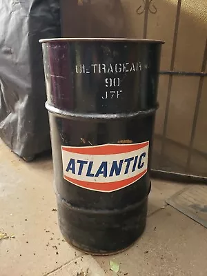 Vintage Atlantic Gear Oil Drum Trash Can- 16 Gal. - Man Cave Gas Oil Garage Shop • $179.95