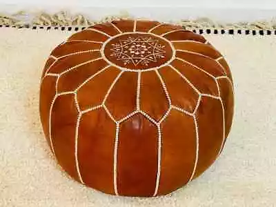 Pouffe Ottoman Leather Genuine Unstuffed Boho Pouf Round Vintage 24'' • $123.50