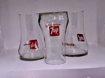 7UP Glass Drinking Un Cola Inverted Look And 6  Tall Upside Down Vintage SET 3 • $15