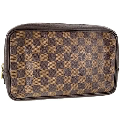 Louis Vuitton Damier Trousse Toilette Leather Coated Canvas Brown Pouch 1494 • $275.40