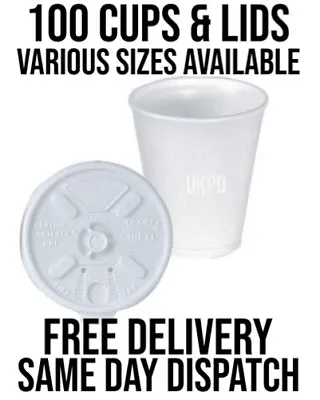 £2.99 • Buy 7 10 12oz Foam Polystyrene Cups With Lids Disposable Hot Cold Drinks Juice Tea