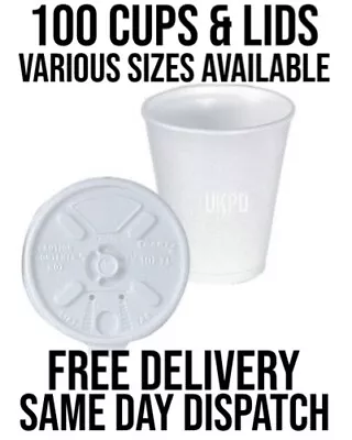 £2.99 • Buy 7 10 12oz Foam Polystyrene Cups With Lids Disposable Hot Cold Drinks Juice Tea