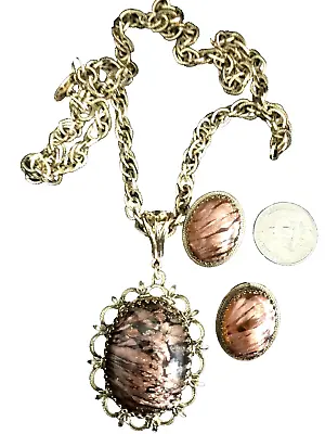 Vintage Whiting And Davis Necklace & Earrings Bronze Glittering  Fairy Dust  Cab • £88.82