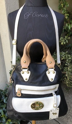 $35.99 • Buy Emma Fox Black Lily Color Block Leather Fold Over Adjustable Crossbody Satchel