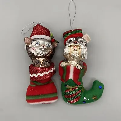 Vintage 7” Glass Ornaments Cat And Dog Miniature Schnauzer Christmas Ornament • $18