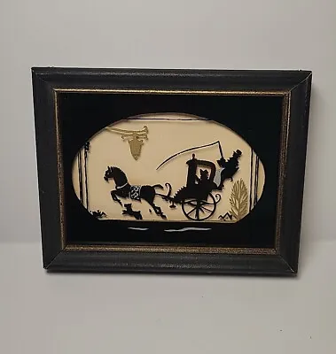 Vintage Antique Art Silhouette Reverse Glass Horse Carriage Shado-Graphs • $12