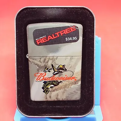 $74.89 • Buy NOS~ Zippo Budweiser Realtree Hardwoods Camo Bass & Duck Lighter W/ Box Tin