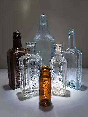 Lot Of 6 Vintage Bottles Scott's Emulsion Piso Co. Pharmacy Bottle Bell-anns  • $39