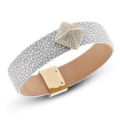 Michael Kors Mkj5227710 Bangle Bracelet Leather IN Color Gold White Grey New • $105.04