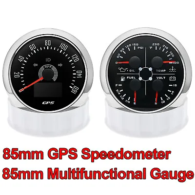 2 Gauge Set 85mm GPS Speedometer 0-160MPH & 4in1 Fuel Water Temp Oil Press Volt • $107.01